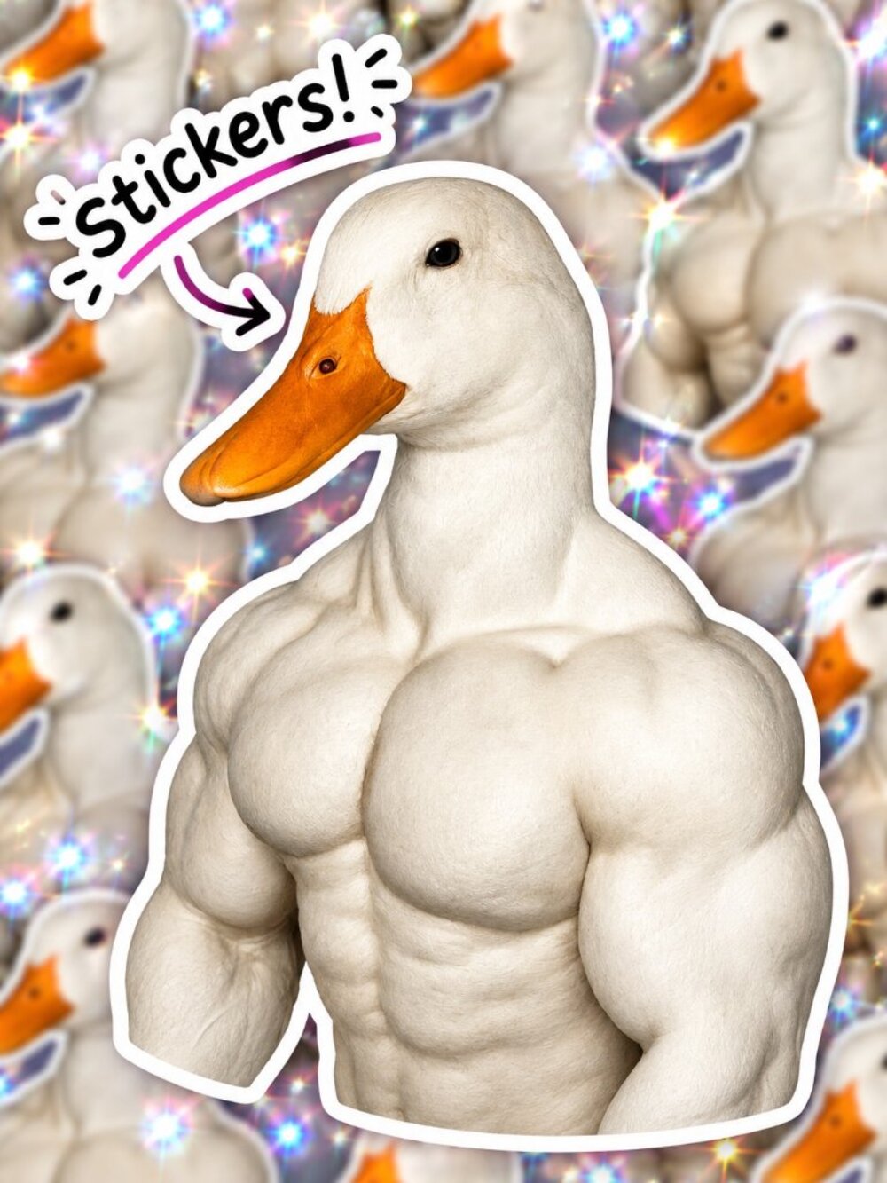Muscular Buff Duck Funny Water Resistant Sticker - Picture 1 of 3